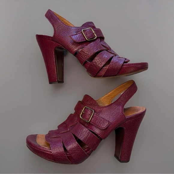 Chie Mihara Platform Sandals Heels Strappy Buckle Sz 8 EU 38 Red Leather Spain - Picture 1 of 10